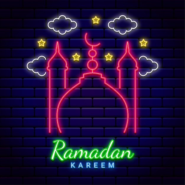 Fondo de Ramadán Kareem con estilo neón.