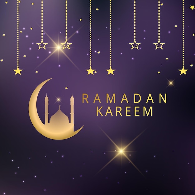 Vector fondo de ramadan kareem con estrella dorada y luces