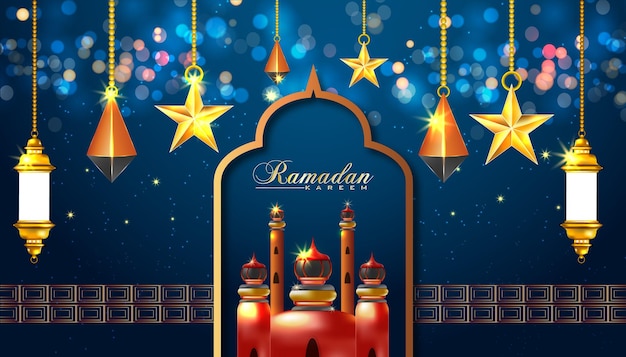 Fondo de ramadán kareem fondo de pantalla elemento realista islámico fondo musulmán vector premium