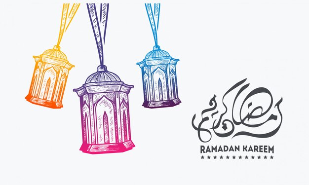 Fondo de ramadan kareem con linterna colgante, fondo de pantalla de ramadan kareem con ilustración de linterna colgante