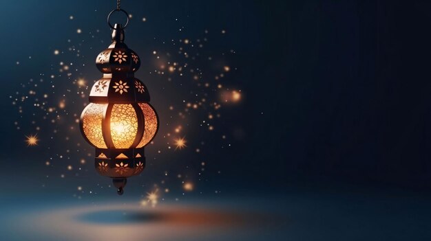 Vector fondo de ramadan kareem con linternas y luces árabes