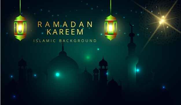 Fondo de Ramadán Kareem con luces y linternas