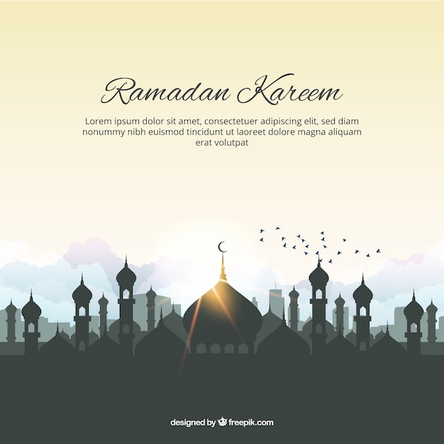 Fondo de ramadan kareem con mezquita y pájaros