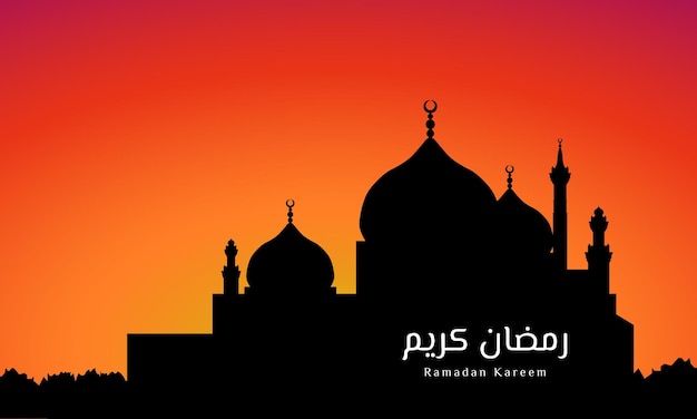 Fondo de Ramadán Kareem con la silueta de una ilustración vectorial de la mezquita
