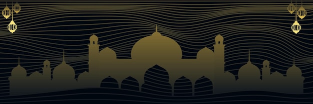 Fondo de ramadán con líneas abstractas de mezquita y ondas