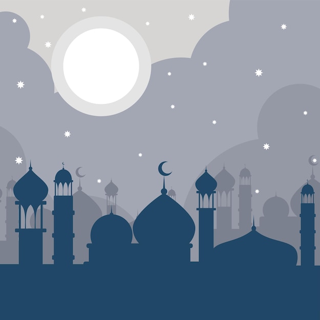 Fondo de Ramadán con mezquita en estilo plano