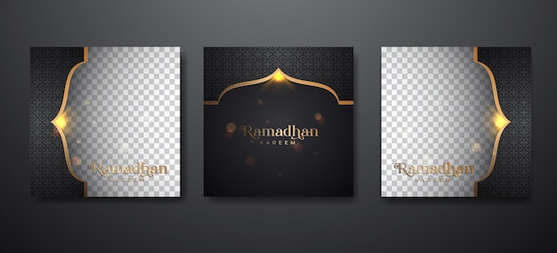 Fondo de ramadán para plantilla de diseño de publicación en redes sociales anuncio de banner islámico con oro negro de lujo