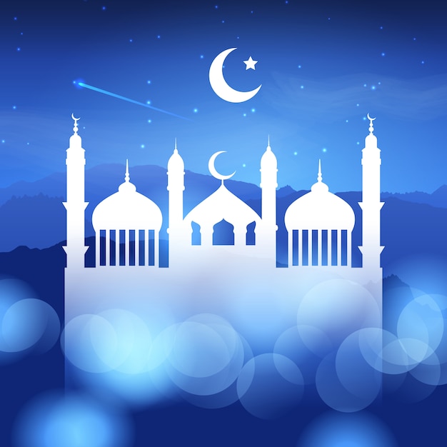 Fondo de ramadan con silueta de mezquita