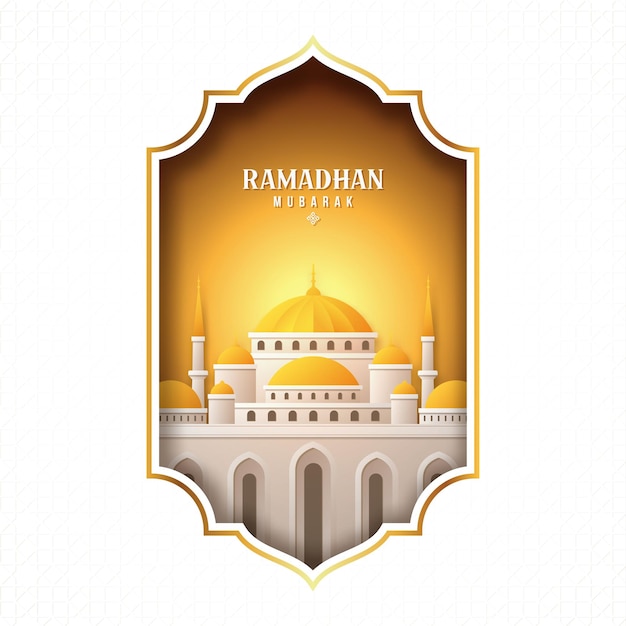 Fondo de ramadhan mubarak con mezquita de oro