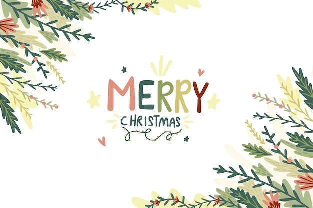 Fondo de ramas de árbol de navidad dibujado a mano