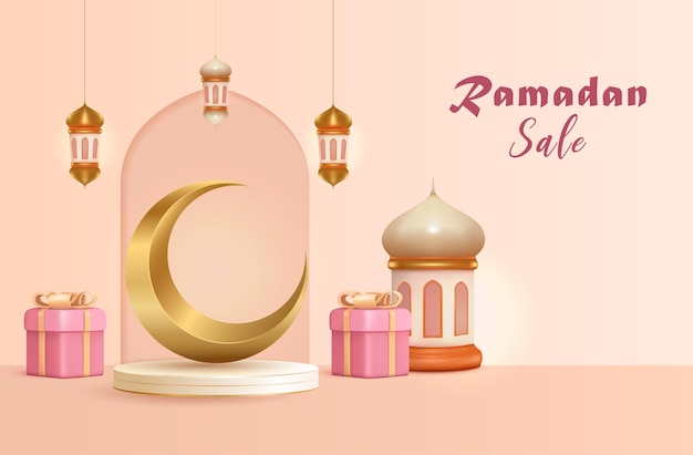 Vector fondo de ramazan con luna creciente promoción de banner de venta de ramazan