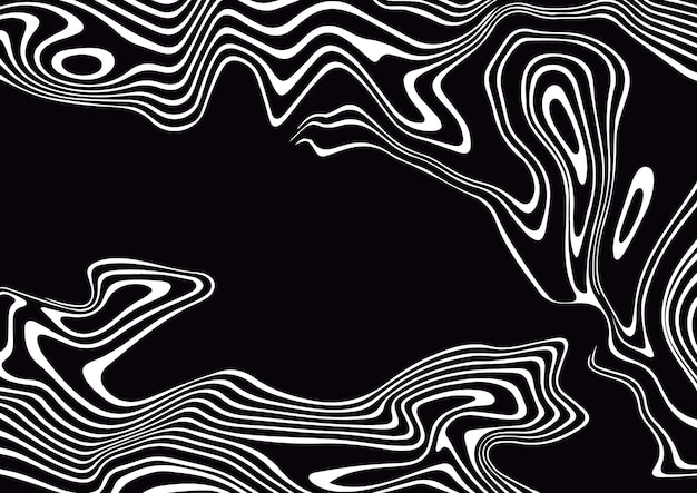 Fondo rayado abstracto blanco y negro. Ilusión óptica de formas envueltas. Líneas suaves y onduladas. Ilustración vectorial.