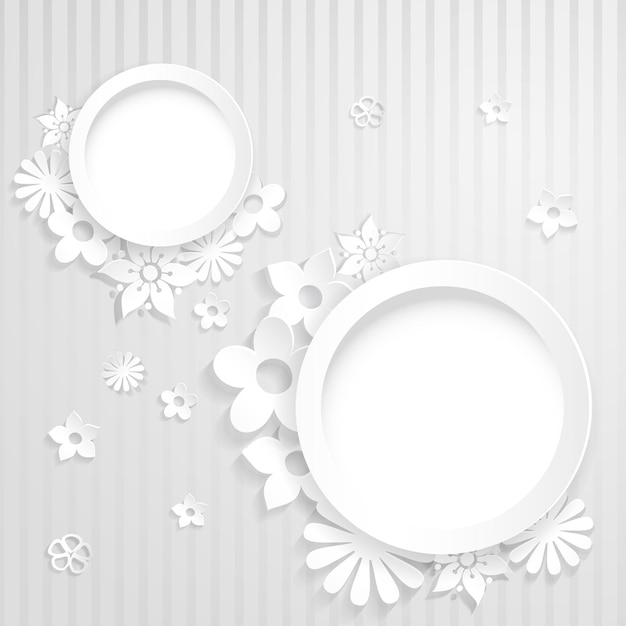 Vector fondo de rayas blancas con dos anillos y flores cortadas de papel