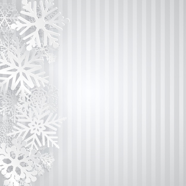 Fondo de rayas en colores gris con copos de nieve blancos