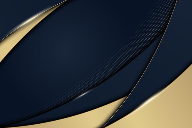 Fondo de rayas curvas azules y doradas de lujo con líneas. ilustración vectorial.