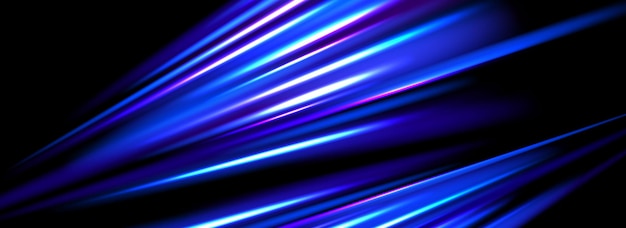 Fondo de rayas dinámicas brillantes de neón Efecto de luz de velocidad azul brillante Línea de llamarada de rastro de exposición te