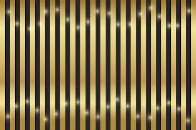 Vector fondo de rayas iridescentes verticales doradas sobre un fondo negro con guirnaldas