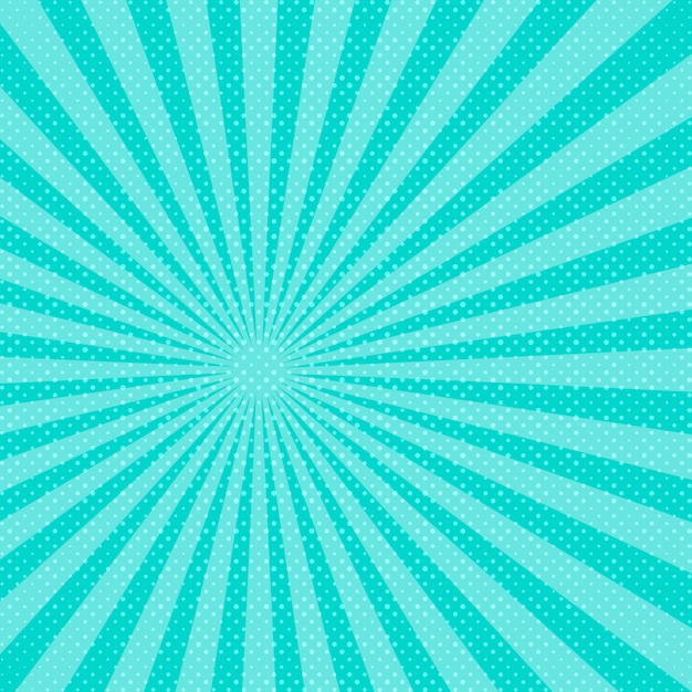 Fondo de rayos de sol de arte pop azul. ilustración.