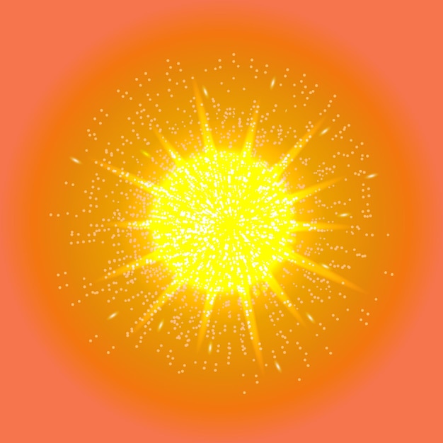 Fondo de rayos de sol naranja Vector sol amarillo con rayos y brillo sobre fondo rojo Sun Sunburst