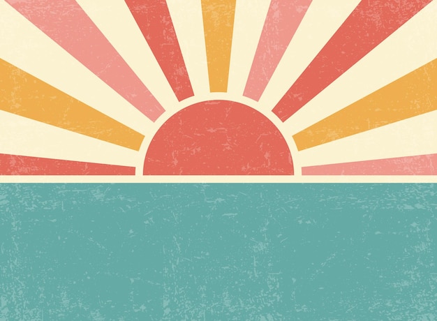 Fondo de rayos de sol retro Cartel de grunge brillante vintage Ilustración horizontal de vector