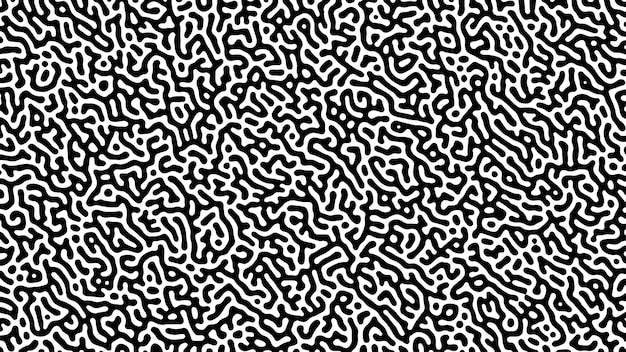 Fondo de reacción de turing monocromo. patrón de difusión abstracto con formas caóticas. ilustración vectorial.