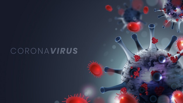 Fondo realista de coronavirus y bacterias