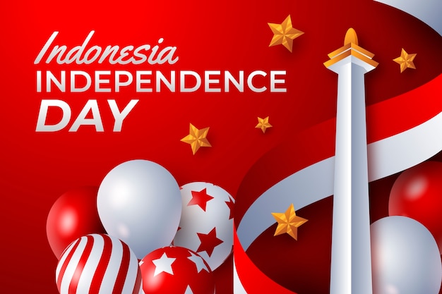 Vector fondo realista del día de la independencia de indonesia con monumento