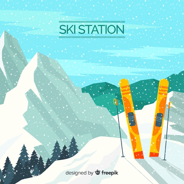 Vector fondo realista estación de esquí