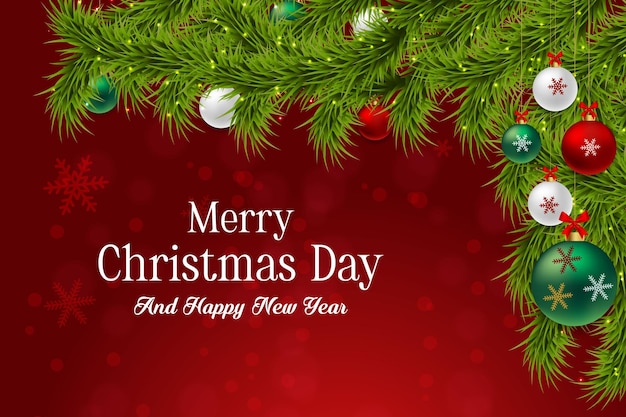 Fondo realista de feliz navidad con caja de regalo de bolas doradas y decoración de feliz año nuevo