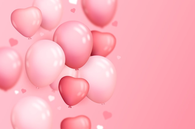 Fondo realista con globos en forma de corazón