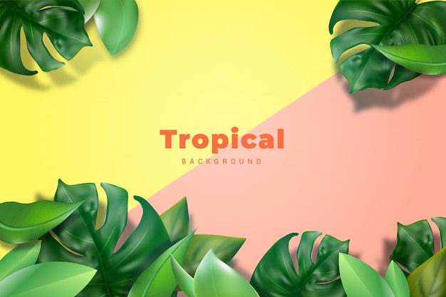 Vector fondo realista de hojas tropicales