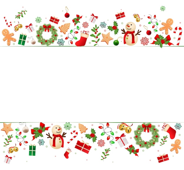 Fondo realista horizontal rojo y verde de Navidad con decoraciones