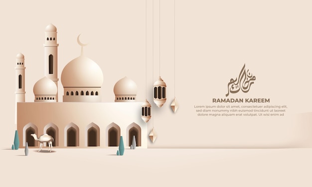 Fondo realista de ramadán con linterna de mezquita para tarjeta de felicitación de pancarta