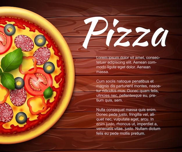Fondo realista del vector de la receta o del menú de la pizza