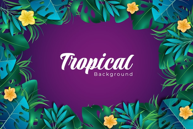 Fondo realista de verano tropical con vegetación y flores.