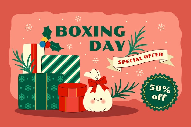 Vector fondo de rebajas de boxing day plano dibujado a mano