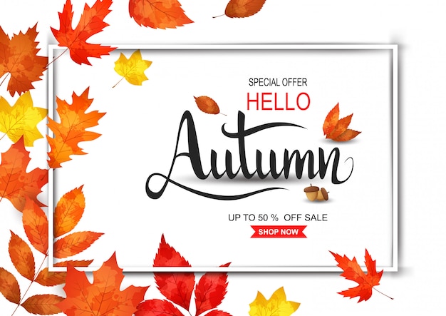 Fondo de rebajas de otoño con hojas