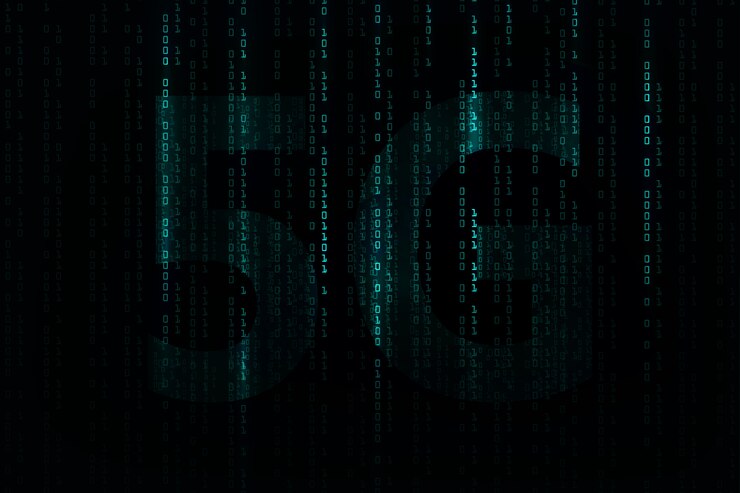Vector fondo de red 5g. números de flujo de código binario de datos grandes.