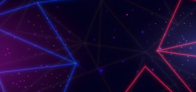 Fondo de red geométrica abstracta con líneas brillantes azules y rojas