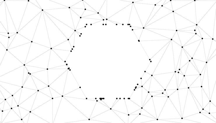 Vector fondo de red geométrica abstracta con puntos y líneas negras interconectadas polígono minimalista