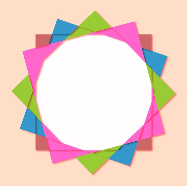 Fondo redondeado en papel con colores rojo, verde, rosa y azul. Como una flor afuera, geométrica.