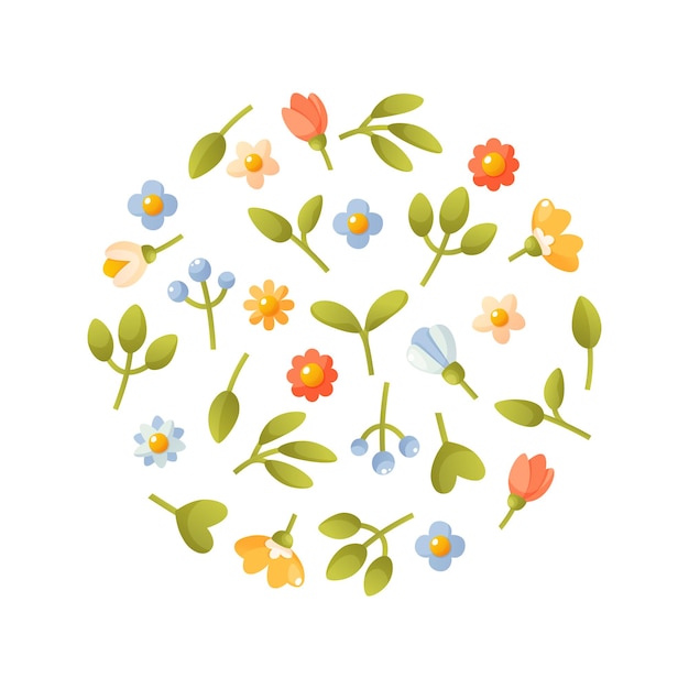 Fondo redondo de flores y hojas elemento de diseño de patrón floral flores de primavera y verano