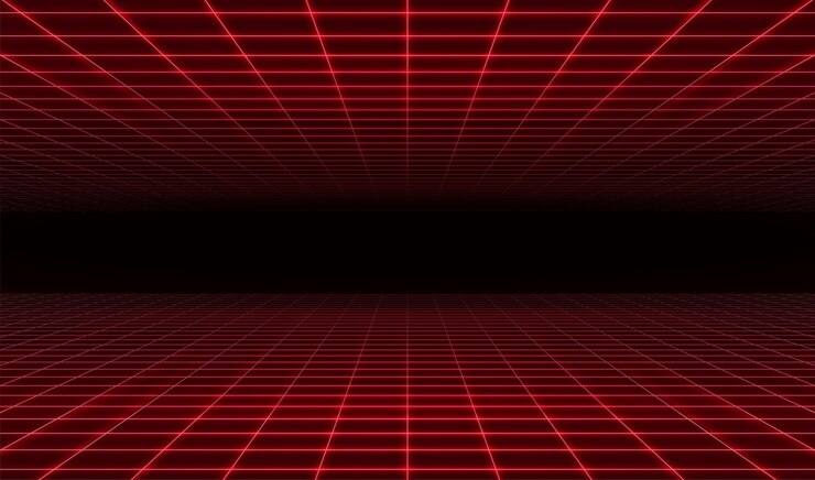 Vector fondo de rejilla láser futurista rojo retro abstracto.