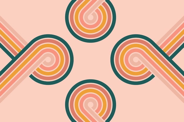 Fondo de remolino de arco iris abstracto retro estilo de diseño vectorial de los años 1960 y 1970
