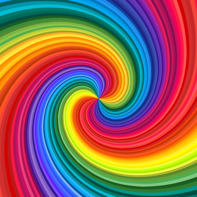 Vector fondo de remolino de colores vivos del arco iris girando hacia el centro. ilustración