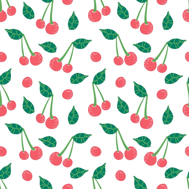 Fondo de repetición de patrón de vector transparente de cereza con uso de bayas de frutas de verano para embalaje de envoltura de regalo de tela fondo de verano de frutas de bayas