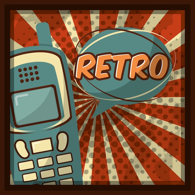 Vector fondo de resplandor vintage retro de burbuja de discurso de teléfono móvil