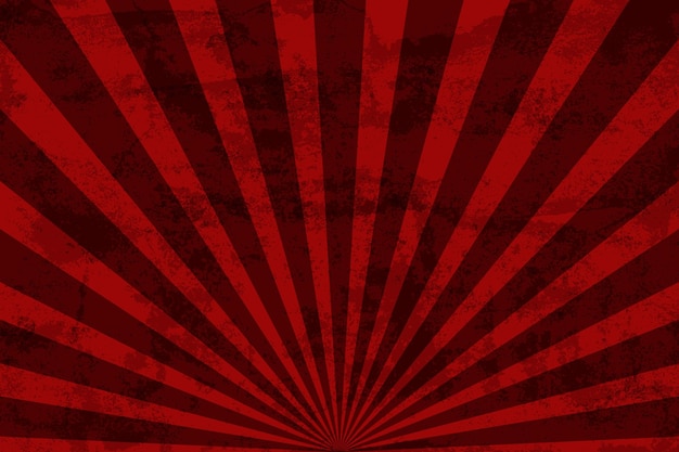 Fondo retro abstracto rojo sunburst con patrón de rayos de textura grunge, ilustración vectorial