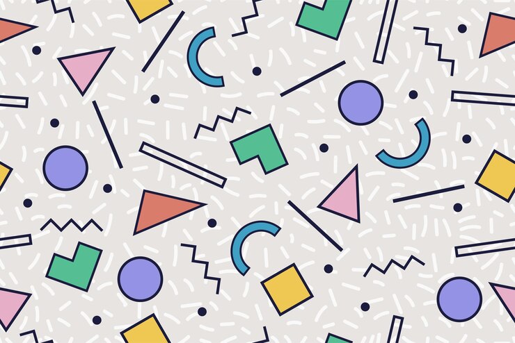 Vector fondo retro de estilo memphis colorido de patrones sin fisuras de los años 90 o vector de papel tapiz retro de los años 80