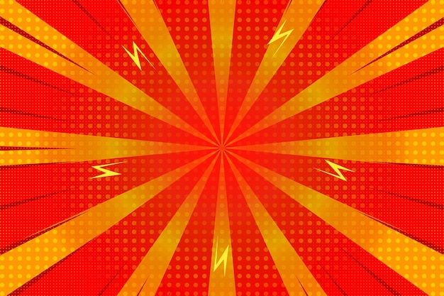 Fondo retro Un fondo rojo y amarillo con un destello de luz y la palabra relámpago